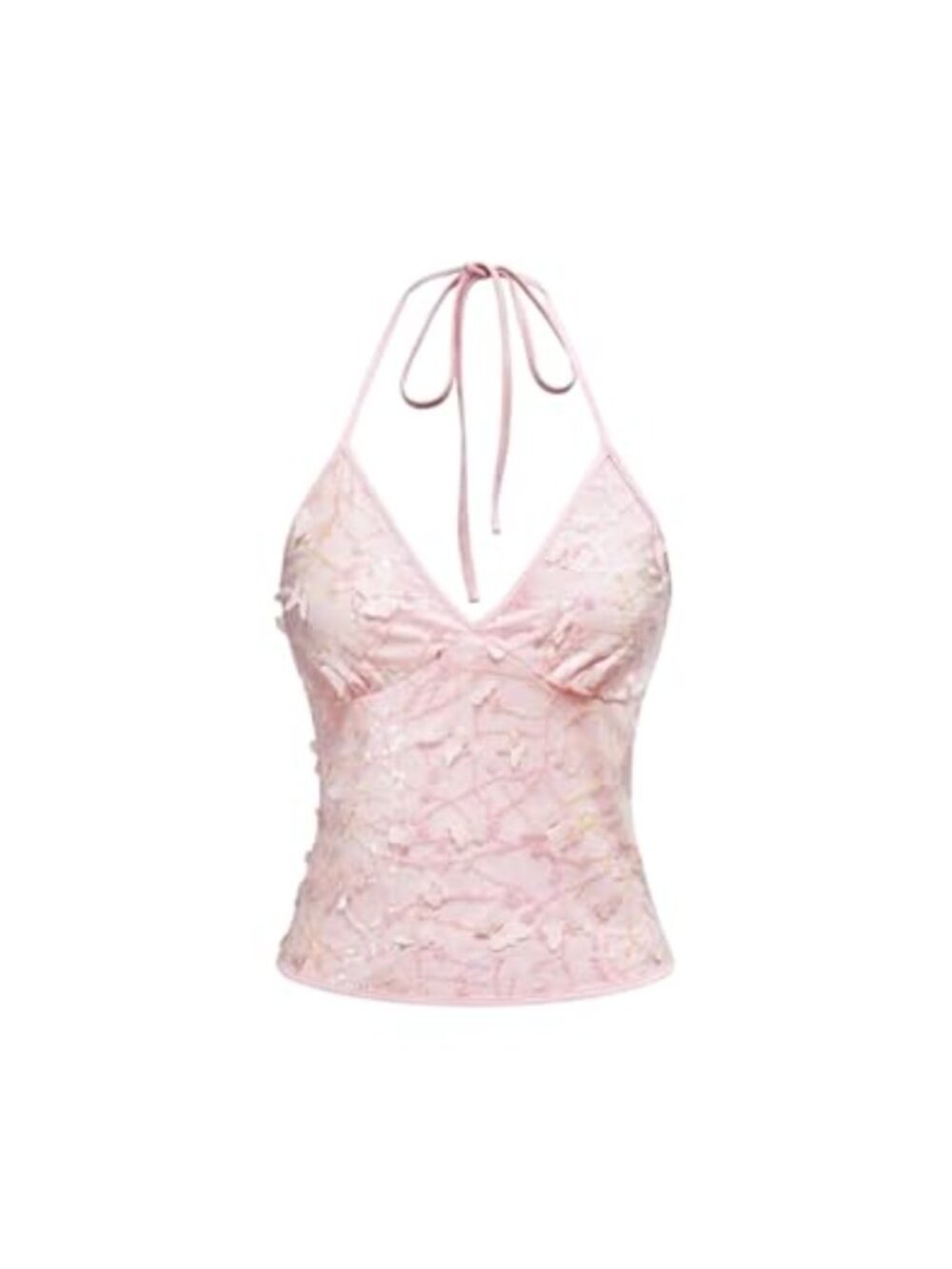 Sequin Halter Crop Top Tie Back Y2K Butterfly Glitter Party Cami